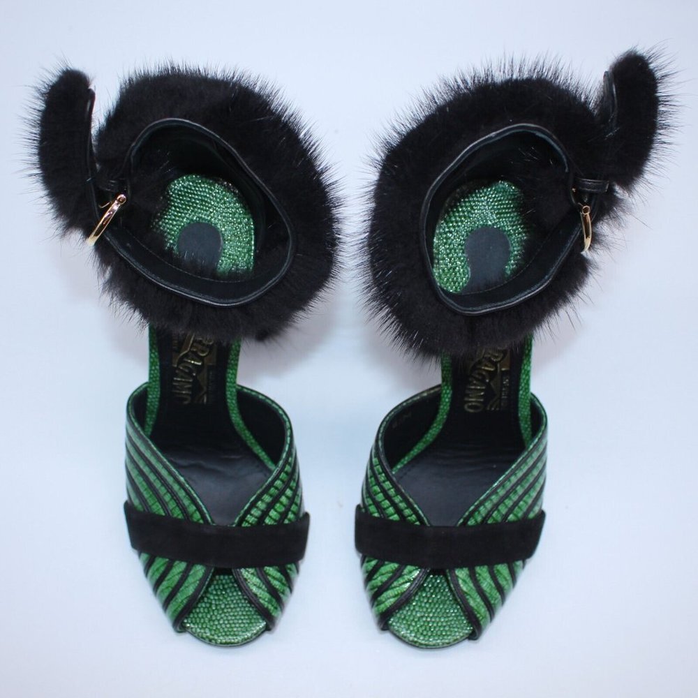 Salvatore Ferragamo FATA Reptile-Effect Leather Sandals Mink Pumps $1,500 6.5 M - Picture 2 of 11